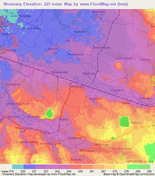 Moravany,Czech Republic Elevation Map