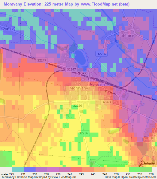Moravany,Czech Republic Elevation Map