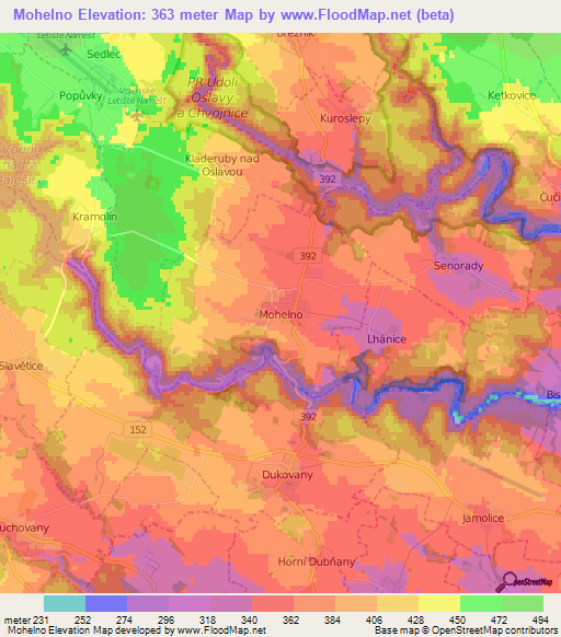 Mohelno,Czech Republic Elevation Map