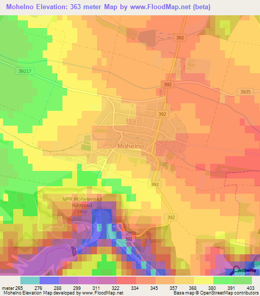 Mohelno,Czech Republic Elevation Map