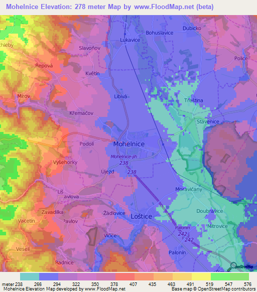 Mohelnice,Czech Republic Elevation Map