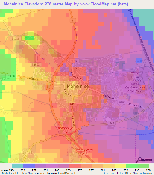 Mohelnice,Czech Republic Elevation Map
