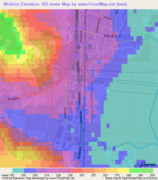 Modrice,Czech Republic Elevation Map