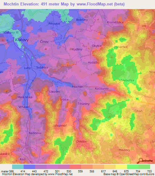 Mochtin,Czech Republic Elevation Map