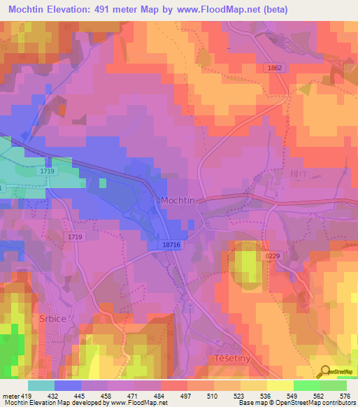 Mochtin,Czech Republic Elevation Map