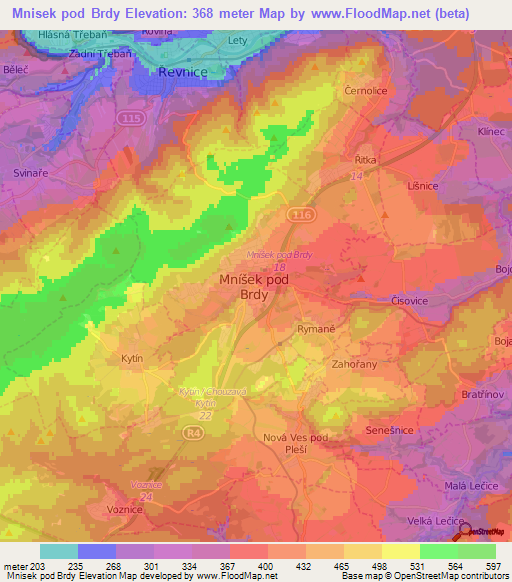 Mnisek pod Brdy,Czech Republic Elevation Map