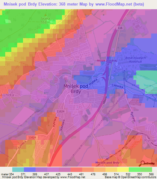 Mnisek pod Brdy,Czech Republic Elevation Map