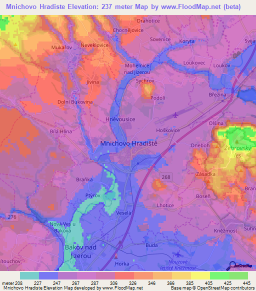 Mnichovo Hradiste,Czech Republic Elevation Map