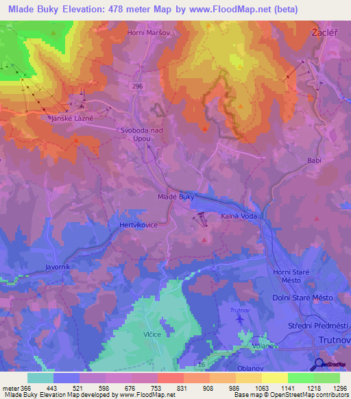 Mlade Buky,Czech Republic Elevation Map