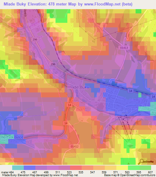 Mlade Buky,Czech Republic Elevation Map