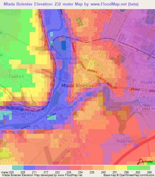 Mlada Boleslav,Czech Republic Elevation Map