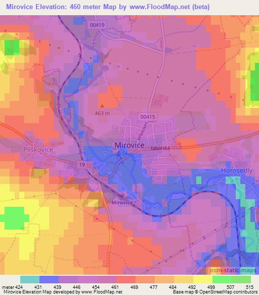 Mirovice,Czech Republic Elevation Map