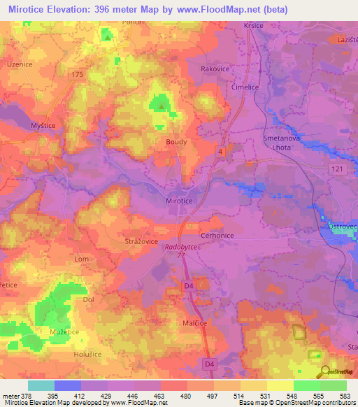 Mirotice,Czech Republic Elevation Map