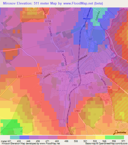 Mirosov,Czech Republic Elevation Map