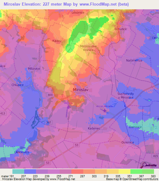 Miroslav,Czech Republic Elevation Map