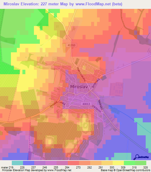 Miroslav,Czech Republic Elevation Map