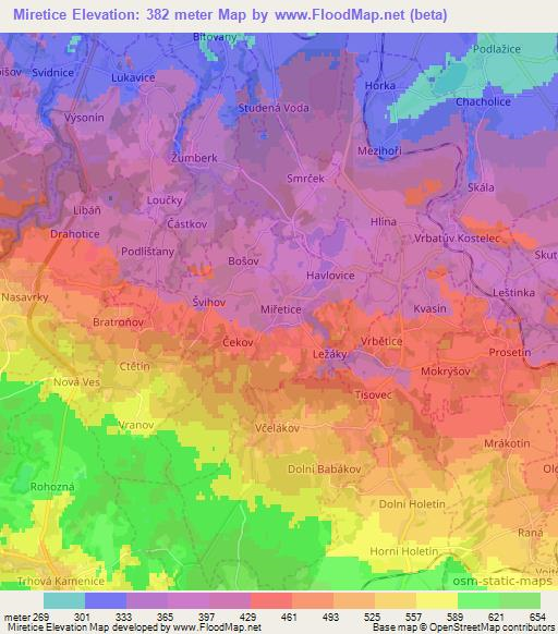 Miretice,Czech Republic Elevation Map