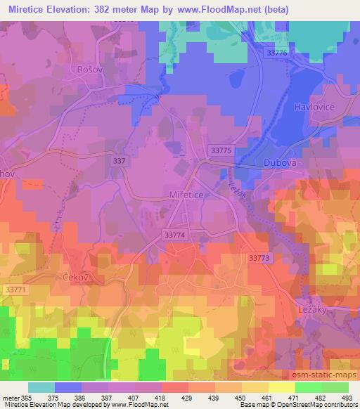 Miretice,Czech Republic Elevation Map