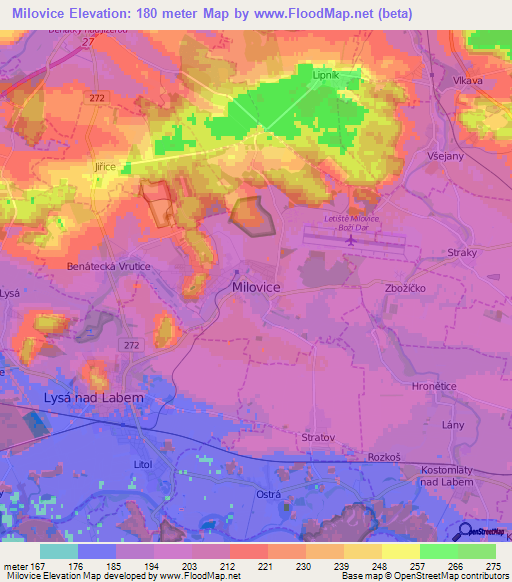Milovice,Czech Republic Elevation Map
