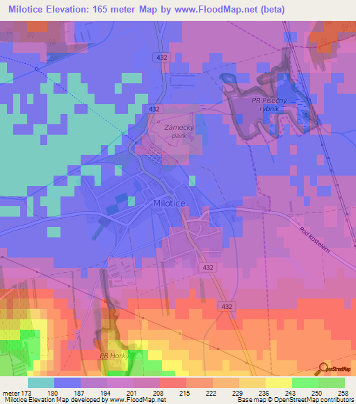 Milotice,Czech Republic Elevation Map