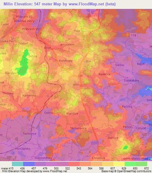 Milin,Czech Republic Elevation Map