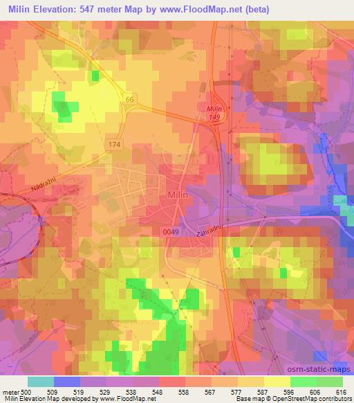 Milin,Czech Republic Elevation Map