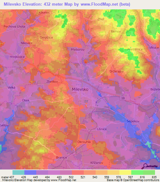 Milevsko,Czech Republic Elevation Map