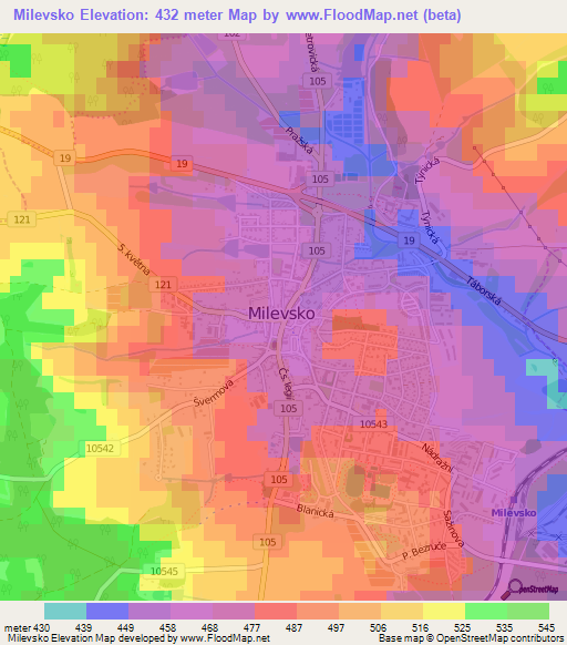 Milevsko,Czech Republic Elevation Map