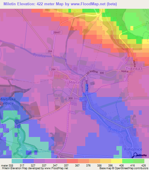Miletin,Czech Republic Elevation Map