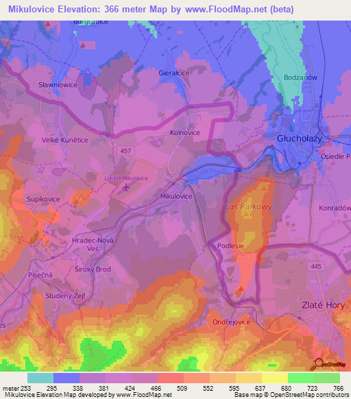 Mikulovice,Czech Republic Elevation Map