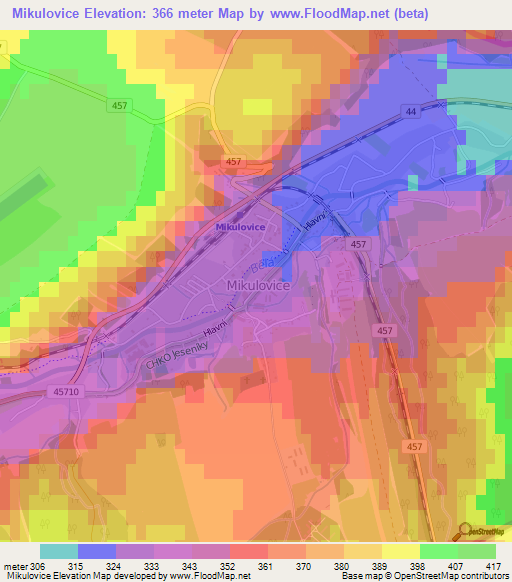 Mikulovice,Czech Republic Elevation Map