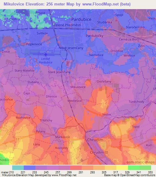 Mikulovice,Czech Republic Elevation Map