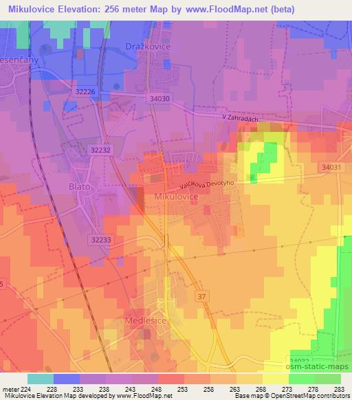 Mikulovice,Czech Republic Elevation Map