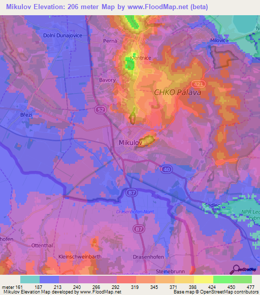 Mikulov,Czech Republic Elevation Map