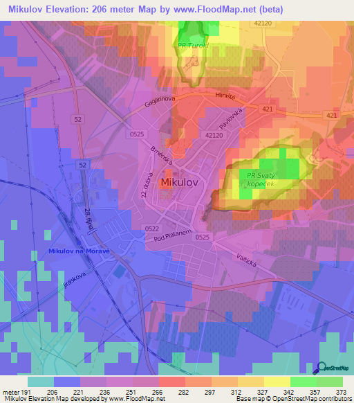 Mikulov,Czech Republic Elevation Map