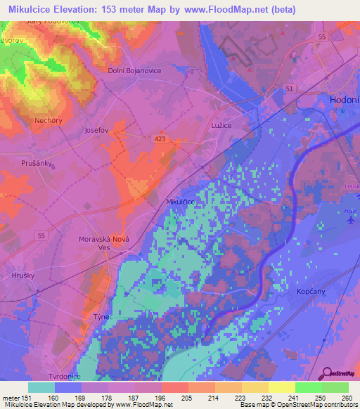 Mikulcice,Czech Republic Elevation Map