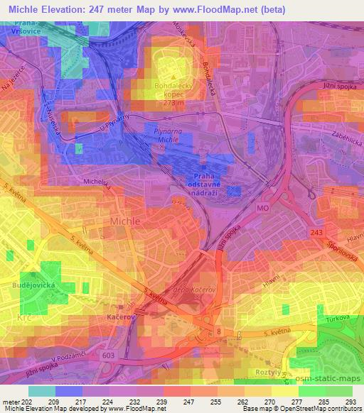 Michle,Czech Republic Elevation Map