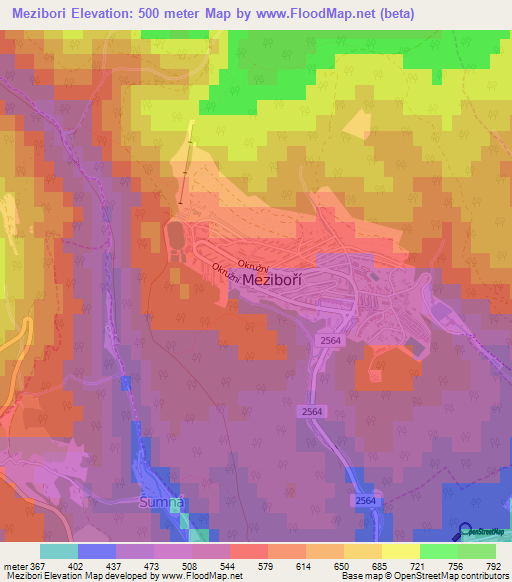 Mezibori,Czech Republic Elevation Map