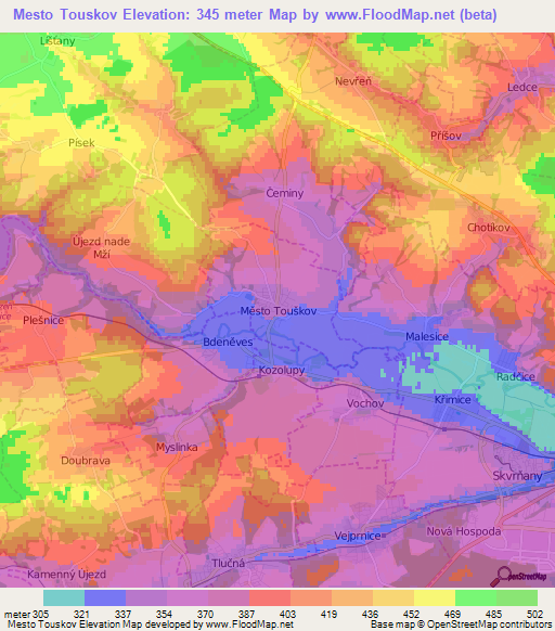 Mesto Touskov,Czech Republic Elevation Map