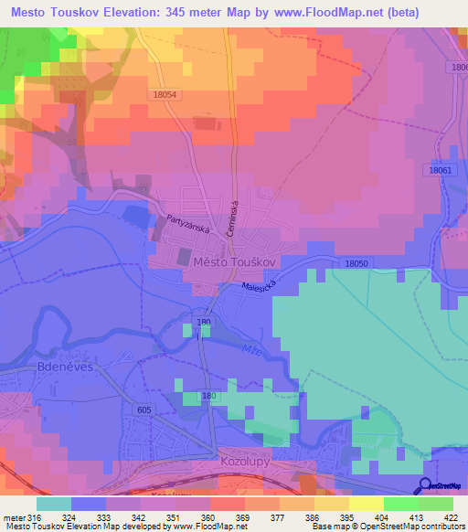 Mesto Touskov,Czech Republic Elevation Map