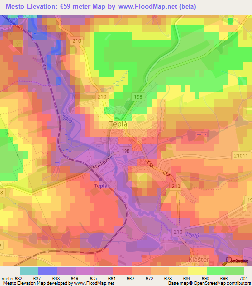 Mesto,Czech Republic Elevation Map