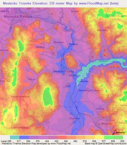 Mestecko Trnavka,Czech Republic Elevation Map