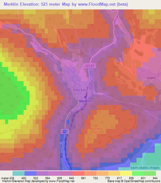 Merklin,Czech Republic Elevation Map