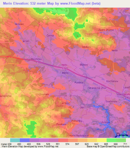 Merin,Czech Republic Elevation Map