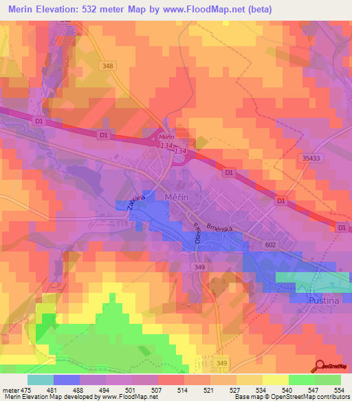 Merin,Czech Republic Elevation Map