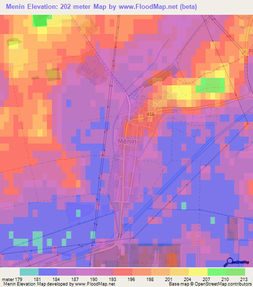 Menin,Czech Republic Elevation Map