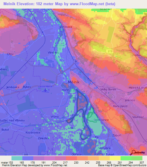 Melnik,Czech Republic Elevation Map