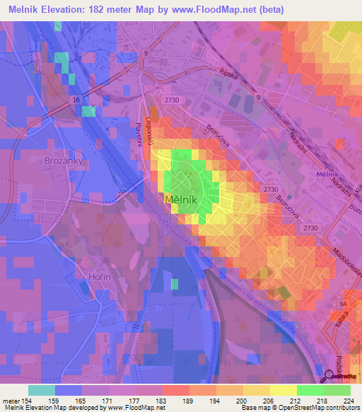 Melnik,Czech Republic Elevation Map