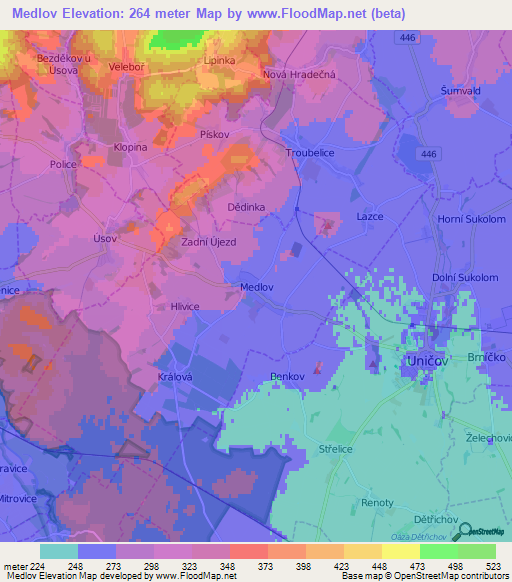 Medlov,Czech Republic Elevation Map