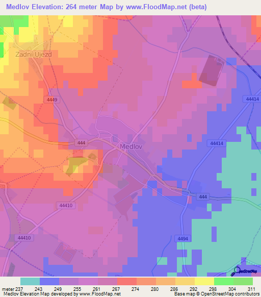 Medlov,Czech Republic Elevation Map